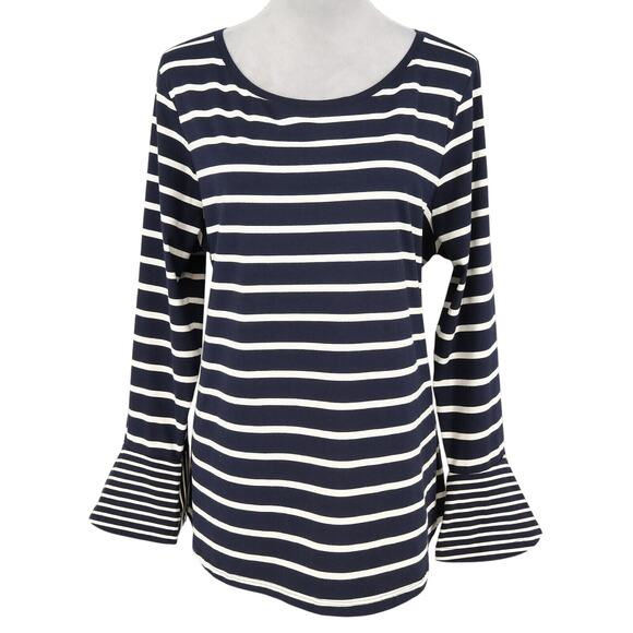 Chico's Tops - Chicos Top 3 Womens XL Dark Navy White Stripe Blouse Bell Sleeve Pima Cotton